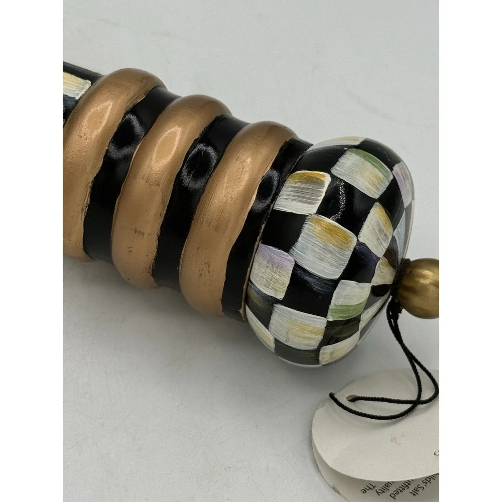 RARE Mackenzie Childs COURTLY CHECK WOOD PEPPER MILL GRINDER 16 1/2